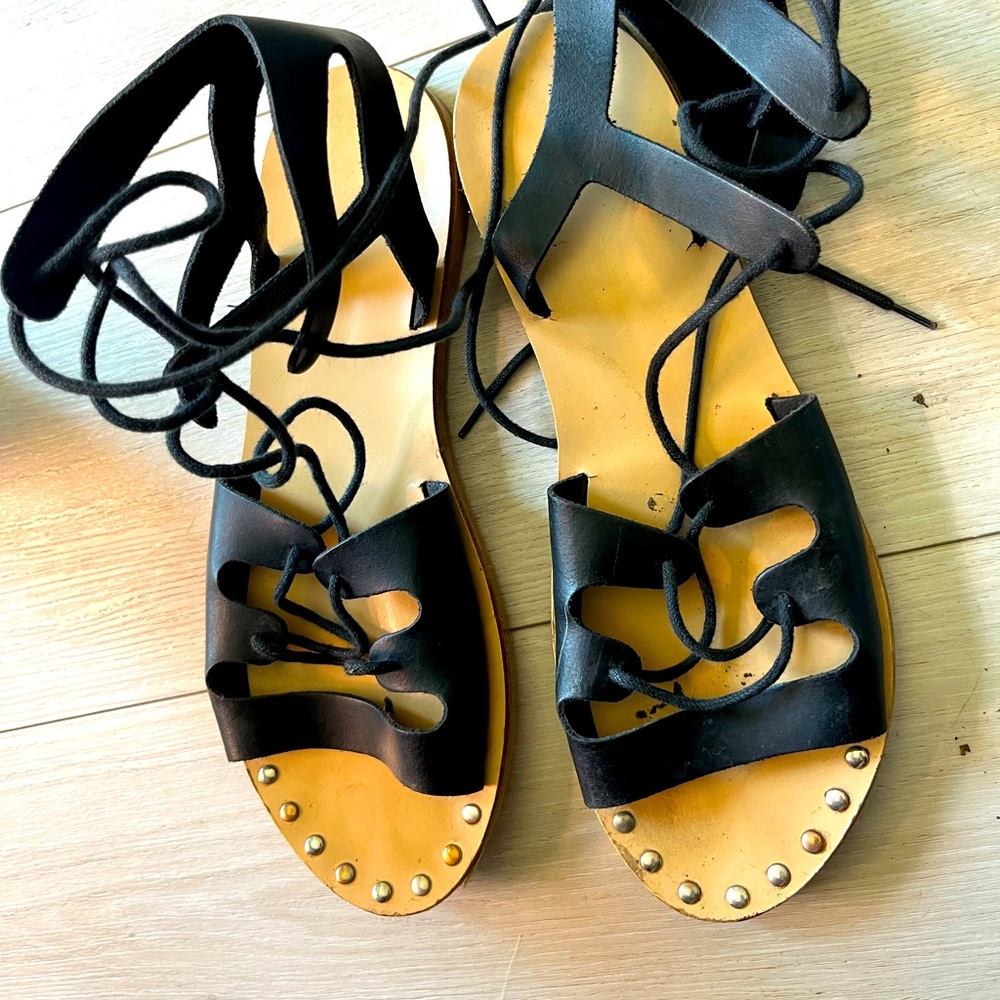 Black Leather Strappy Sandals